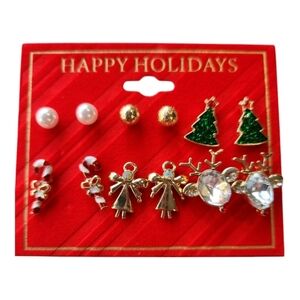 Nwt 6 Pairs Of Christmas Holiday Earrings Studs For Pierced Ears Gold Tone